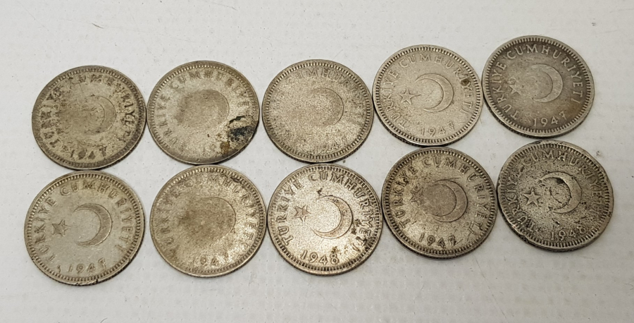 1947-1948 YILLARI 10 ADET GÜMÜŞ 50 KURUŞ
