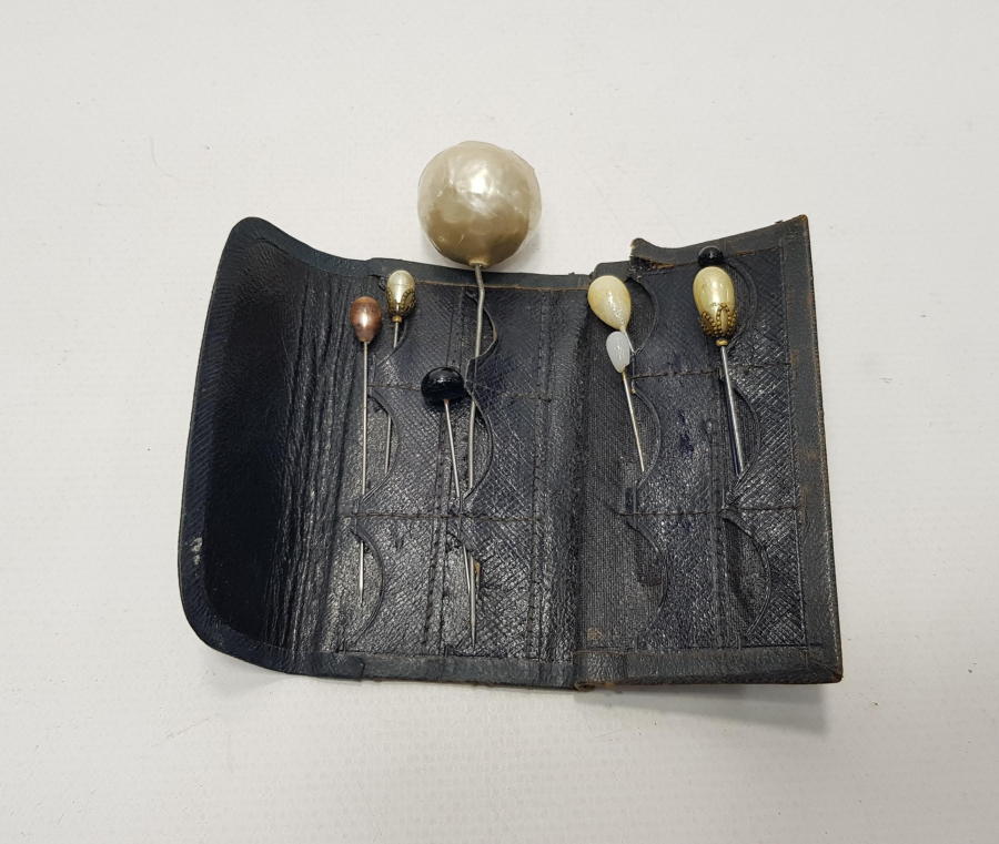 DERİ KILIFINDA SEDEF BAŞLI SEKİZ ADET BAYAN SAÇ İĞNESİ 