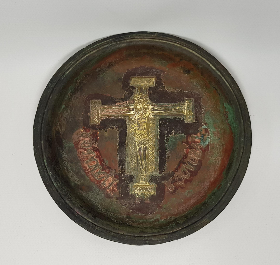OSMANLI DÖNEMİ ALTIN ÇAKMA HAZRETİ İSA GÖRSELLİ RUMCA YAZILI KİLİSE VAFTİZ TABAĞI
