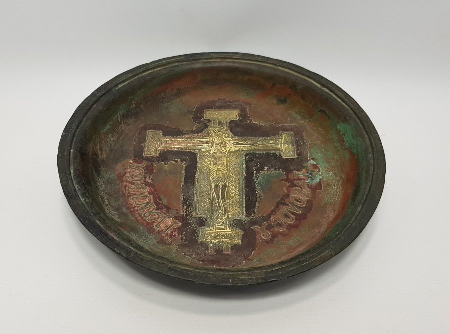 OSMANLI DÖNEMİ ALTIN ÇAKMA HAZRETİ İSA GÖRSELLİ RUMCA YAZILI KİLİSE VAFTİZ TABAĞI