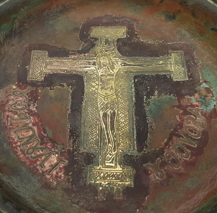 OSMANLI DÖNEMİ ALTIN ÇAKMA HAZRETİ İSA GÖRSELLİ RUMCA YAZILI KİLİSE VAFTİZ TABAĞI