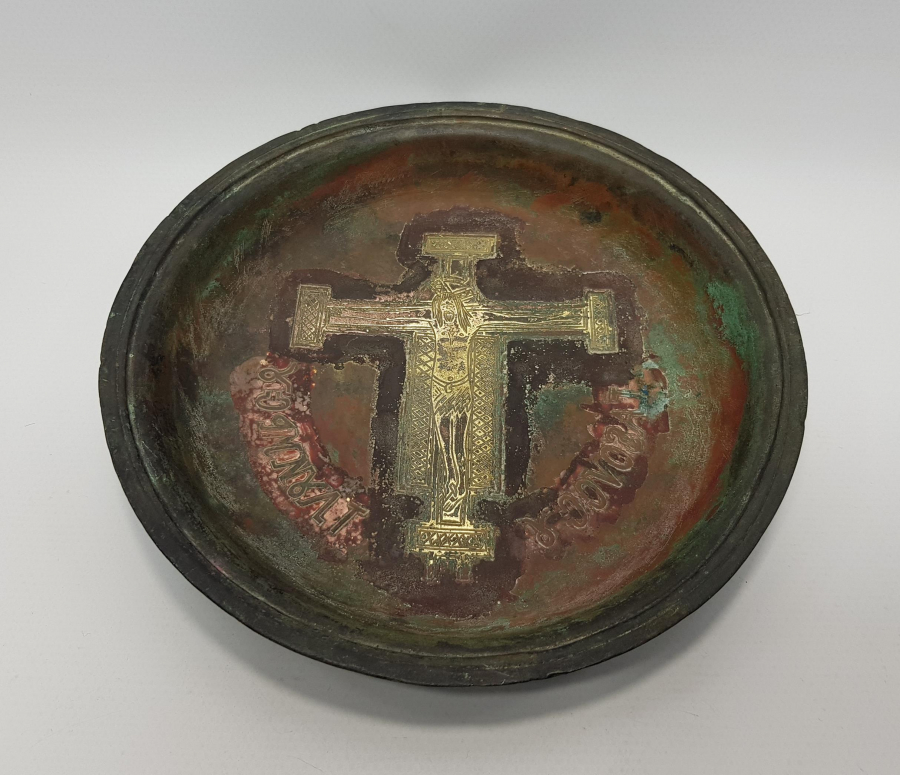 OSMANLI DÖNEMİ ALTIN ÇAKMA HAZRETİ İSA GÖRSELLİ RUMCA YAZILI KİLİSE VAFTİZ TABAĞI