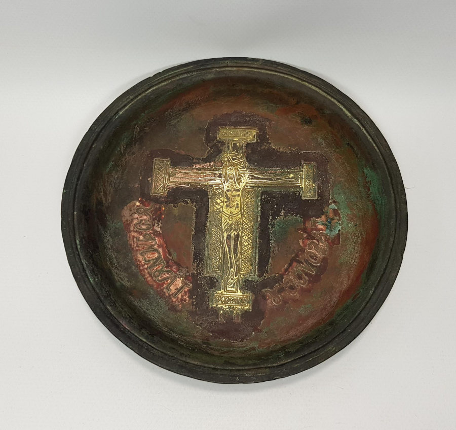 OSMANLI DÖNEMİ ALTIN ÇAKMA HAZRETİ İSA GÖRSELLİ RUMCA YAZILI KİLİSE VAFTİZ TABAĞI