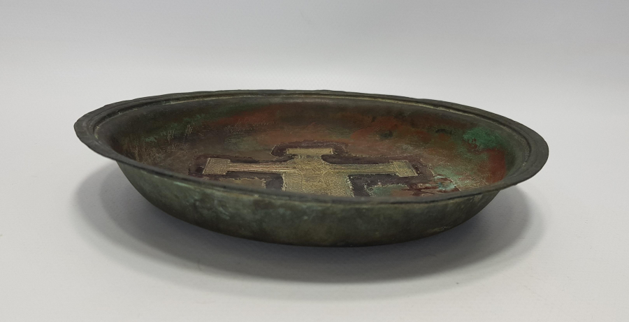 OSMANLI DÖNEMİ ALTIN ÇAKMA HAZRETİ İSA GÖRSELLİ RUMCA YAZILI KİLİSE VAFTİZ TABAĞI