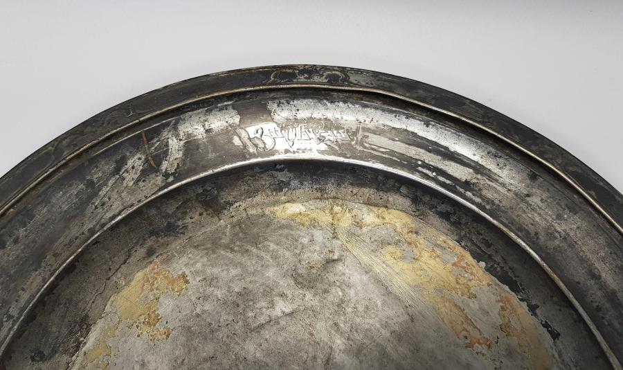 OSMANLICA ANKARA PALAS YAZILI GÜMÜŞ KAPLAMA TABAK 