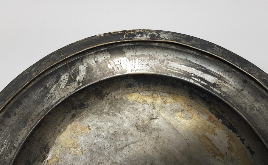 OSMANLICA ANKARA PALAS YAZILI GÜMÜŞ KAPLAMA TABAK 