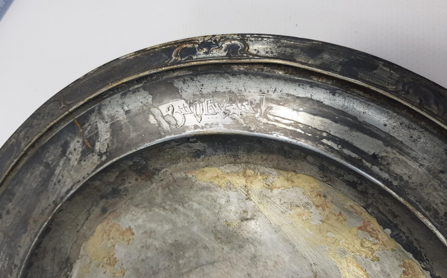 OSMANLICA ANKARA PALAS YAZILI GÜMÜŞ KAPLAMA TABAK 