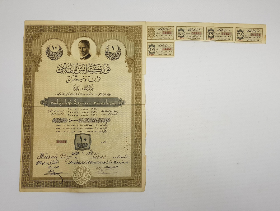 ATATÜRK RESİMLİ OSMANLICA İŞ BANKASI HİSSE SENEDİ 