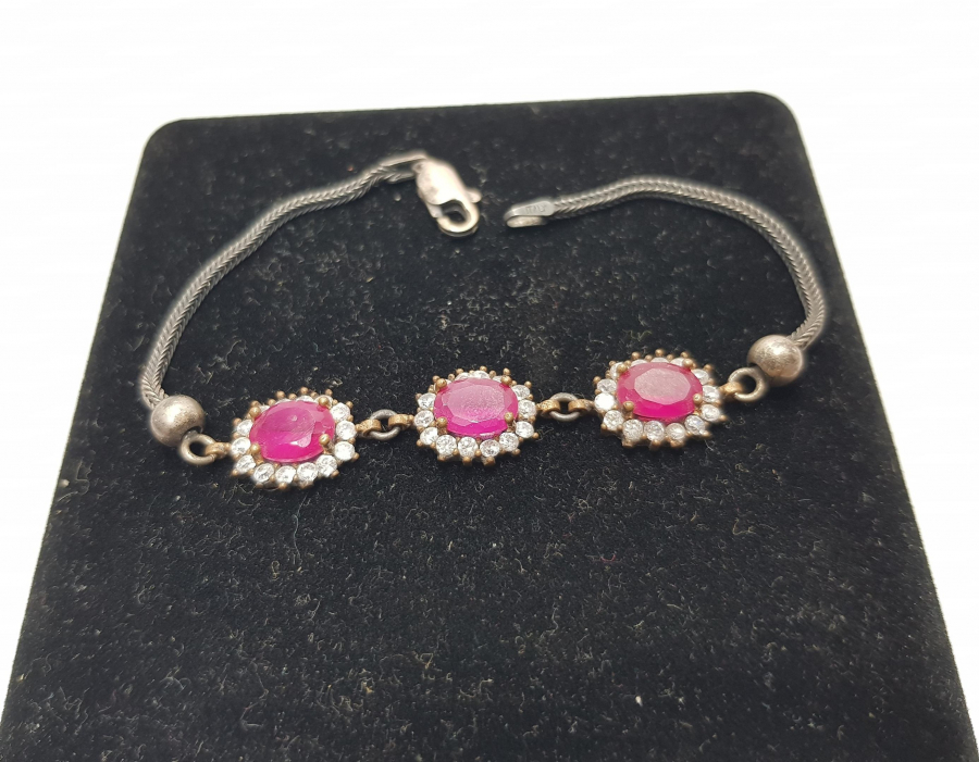 KIRMIZI TAŞLI GÜMÜŞ BİLEKLİK 