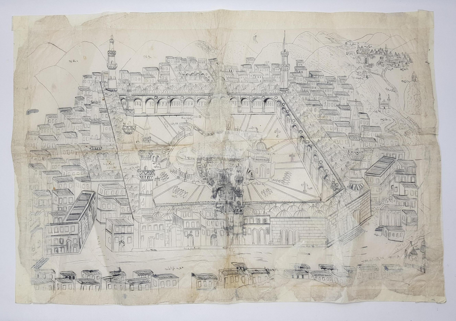 OSMANLI DÖNEMİ ÇİNİ MÜREKKEBİ İLE ÇİZİLMİŞ KABE TASVİRİ 