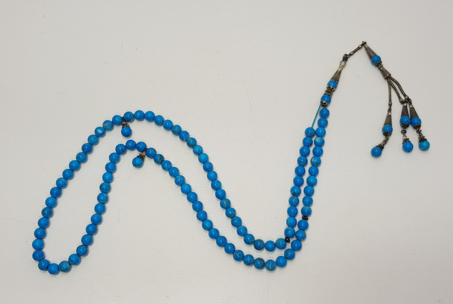 FİRUZE TAŞLI GÜMÜŞ SALLAMALI TESBİH