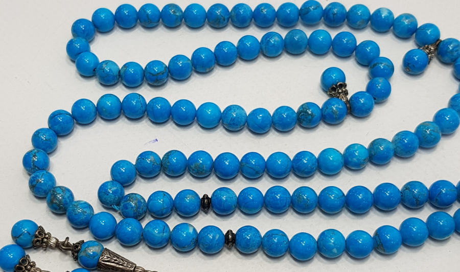 FİRUZE TAŞLI GÜMÜŞ SALLAMALI TESBİH