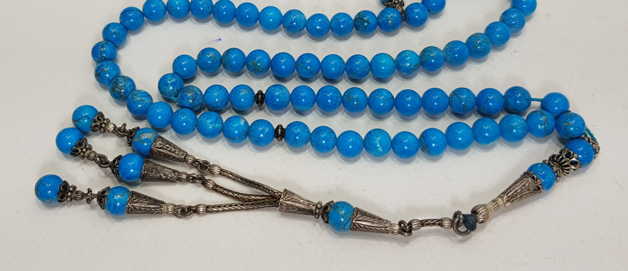 FİRUZE TAŞLI GÜMÜŞ SALLAMALI TESBİH