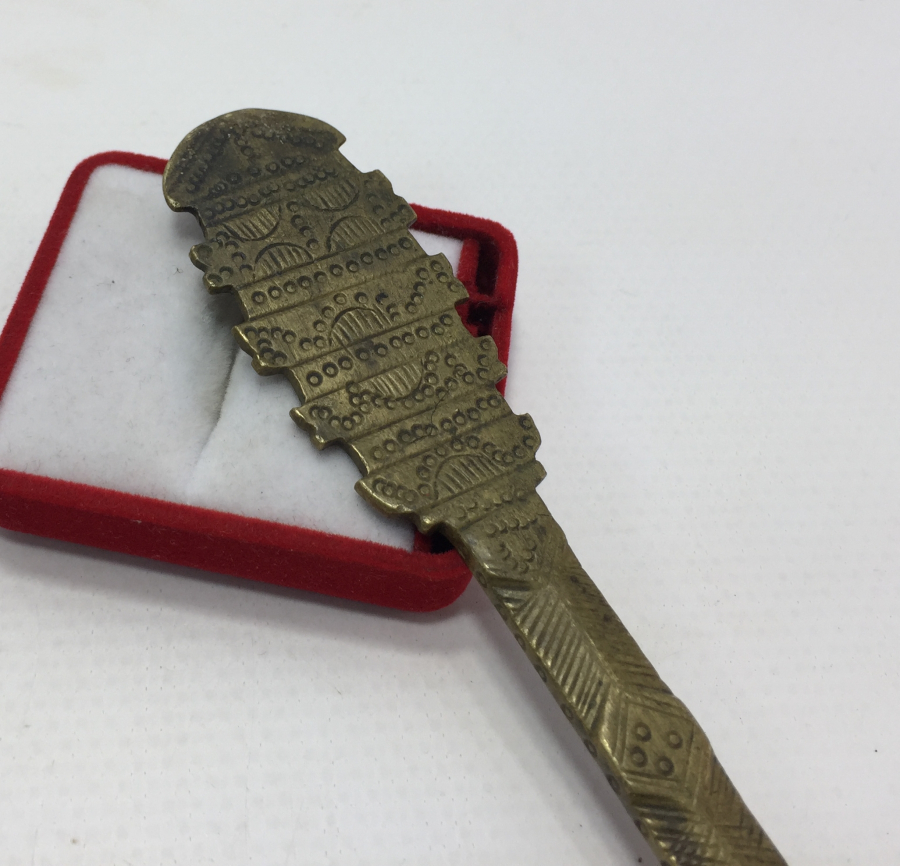 OSMANLI DÖNEMİ BRONZDAN MAMUL TAMAMI KALEM İŞÇİLİKLİ ŞİFA KAŞIĞI