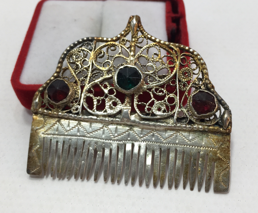 OSMANLI DÖNEMİ ÇOK NADİR GÜMÜŞ ÜZERİ TAŞLI DOĞDULUK TARAĞI - BEBEK TARAĞI