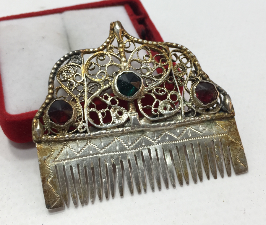 OSMANLI DÖNEMİ ÇOK NADİR GÜMÜŞ ÜZERİ TAŞLI DOĞDULUK TARAĞI - BEBEK TARAĞI