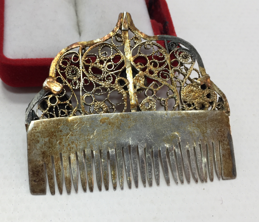 OSMANLI DÖNEMİ ÇOK NADİR GÜMÜŞ ÜZERİ TAŞLI DOĞDULUK TARAĞI - BEBEK TARAĞI