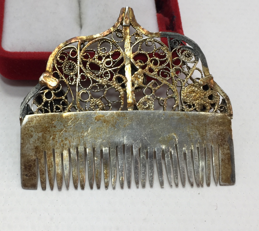 OSMANLI DÖNEMİ ÇOK NADİR GÜMÜŞ ÜZERİ TAŞLI DOĞDULUK TARAĞI - BEBEK TARAĞI