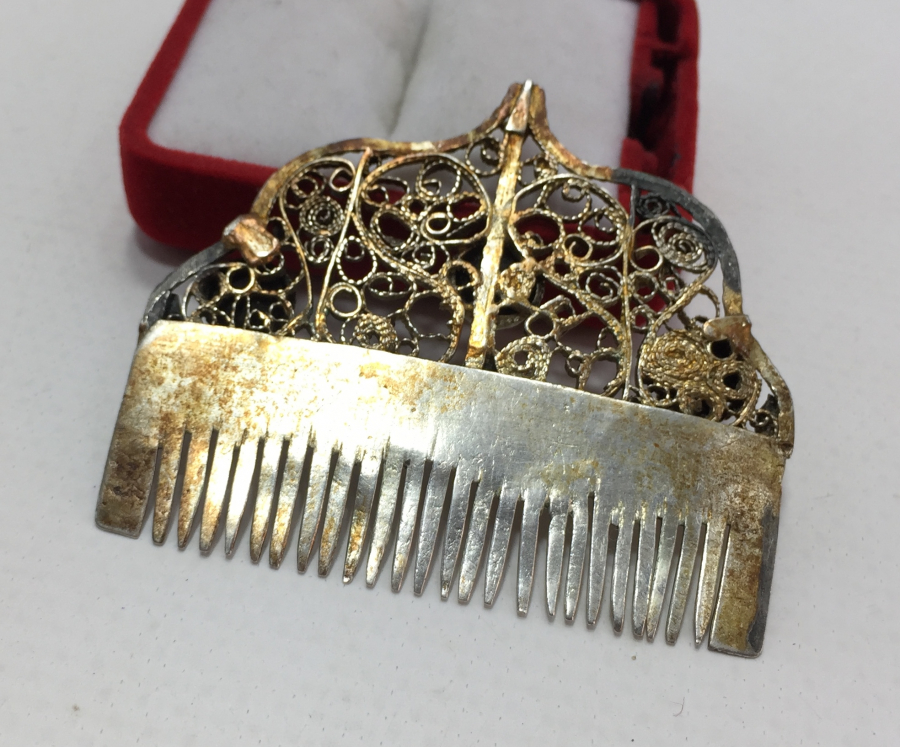 OSMANLI DÖNEMİ ÇOK NADİR GÜMÜŞ ÜZERİ TAŞLI DOĞDULUK TARAĞI - BEBEK TARAĞI