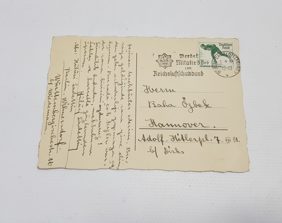 1936 OLİMPİYAT PULLU HİTLER NAZİ DÖNEMİ İKİ TÜRK'ÜN YAZIŞMASI KARTPOSTAL  