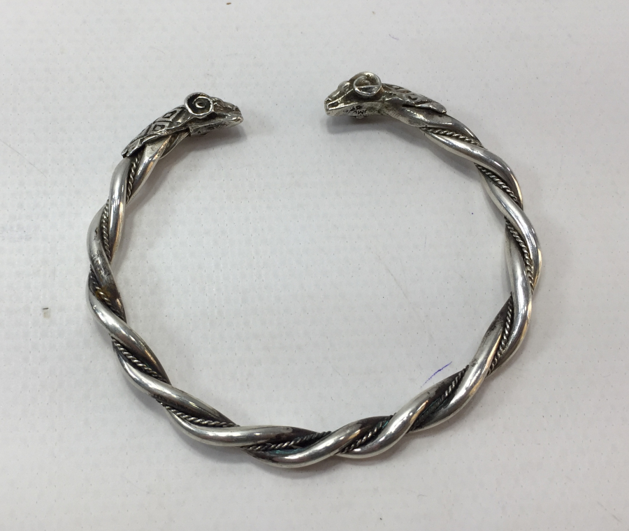 ÖZEL YAPIM KOÇ BAŞLI GÜMÜŞ ERKEK BİLEKLİK - PAZUBAND