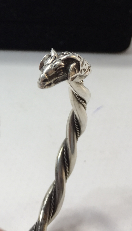 ÖZEL YAPIM KOÇ BAŞLI GÜMÜŞ ERKEK BİLEKLİK - PAZUBAND