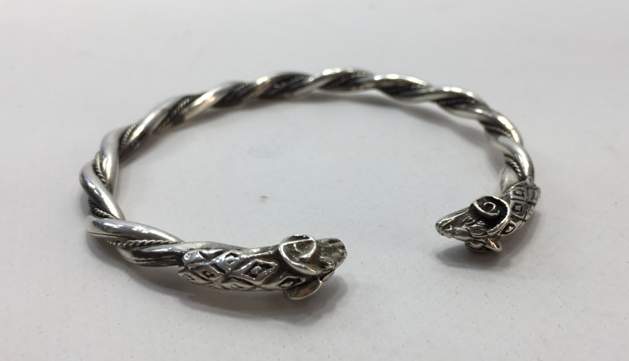 ÖZEL YAPIM KOÇ BAŞLI GÜMÜŞ ERKEK BİLEKLİK - PAZUBAND