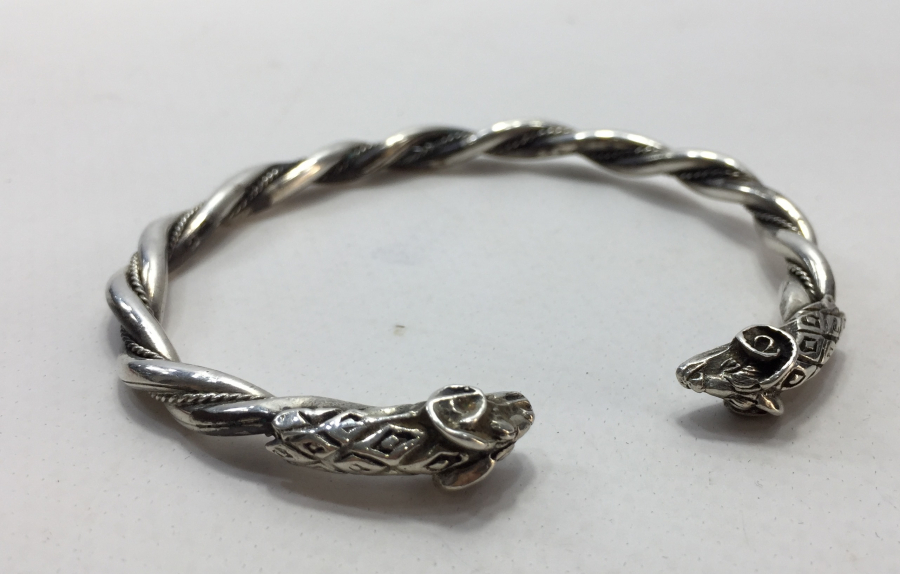 ÖZEL YAPIM KOÇ BAŞLI GÜMÜŞ ERKEK BİLEKLİK - PAZUBAND