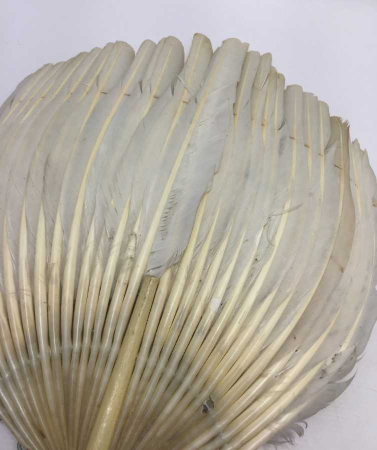 1930 LARDAN KUŞ TÜYÜNDEN MAMUL ÜZERİ İŞLEMELİ YELPAZE