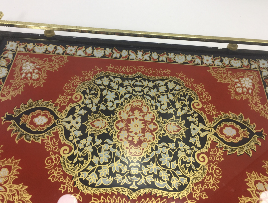 CAM ALTI EL BOYAMA PERÇİNLİ ANTİKA TEPSİ