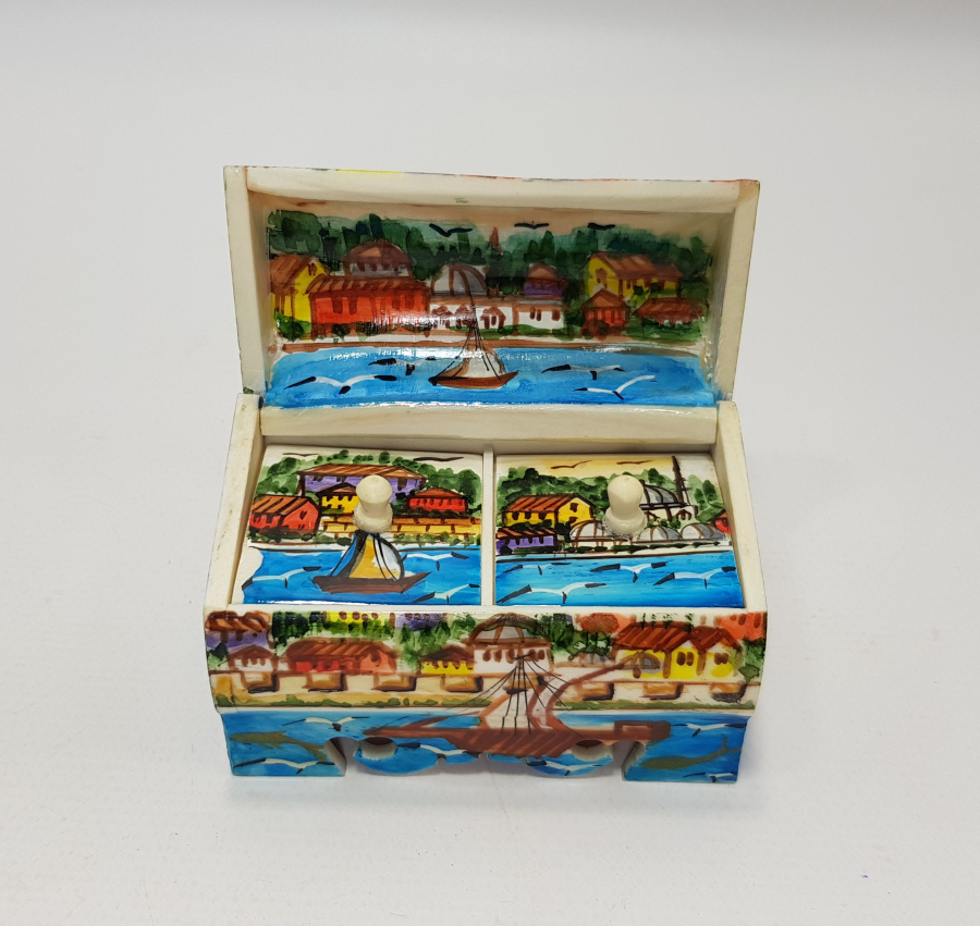 KEMİK ÜZERİ EL BOYAMA MÜCEVHER KUTUSU