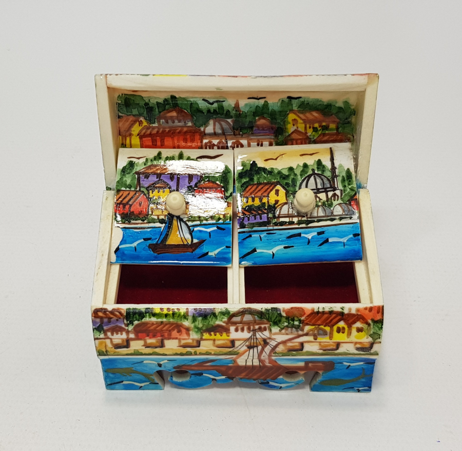 KEMİK ÜZERİ EL BOYAMA MÜCEVHER KUTUSU