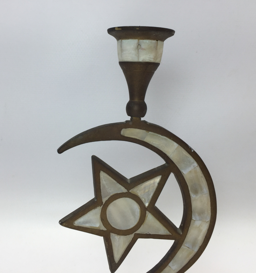 OSMANLI AY YILDIZLI PİRİNÇ ÜZERİ SEDEF İŞÇİLİKLİ MUMLUK