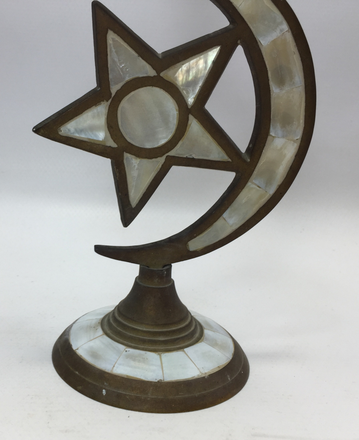 OSMANLI AY YILDIZLI PİRİNÇ ÜZERİ SEDEF İŞÇİLİKLİ MUMLUK