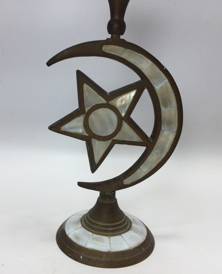 OSMANLI AY YILDIZLI PİRİNÇ ÜZERİ SEDEF İŞÇİLİKLİ MUMLUK