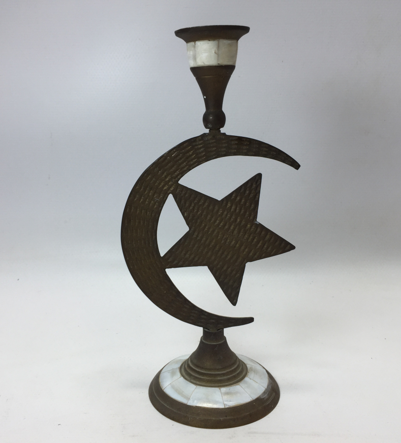 OSMANLI AY YILDIZLI PİRİNÇ ÜZERİ SEDEF İŞÇİLİKLİ MUMLUK