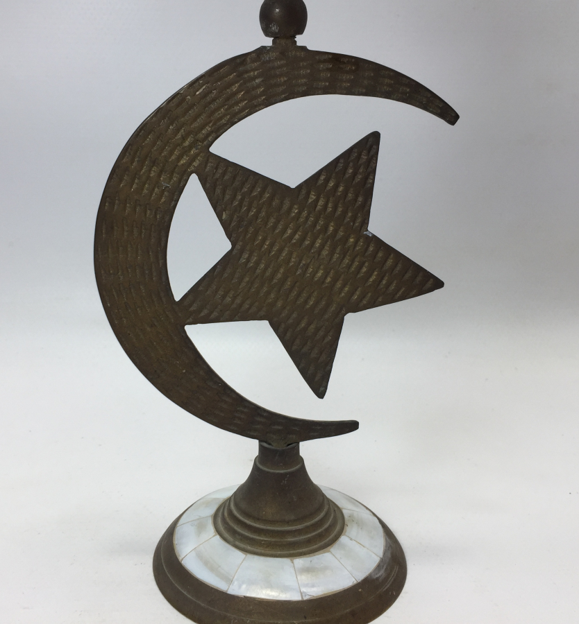 OSMANLI AY YILDIZLI PİRİNÇ ÜZERİ SEDEF İŞÇİLİKLİ MUMLUK