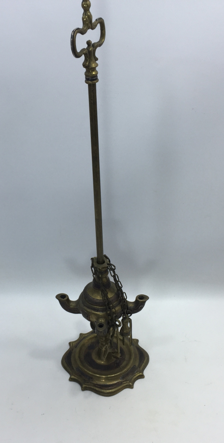 PİRİNÇ ÜSTÜ GÜMÜŞ VE KALEM İŞÇİLİKLİ NADİR FORMDA ASANSÖRLÜ KANDİL