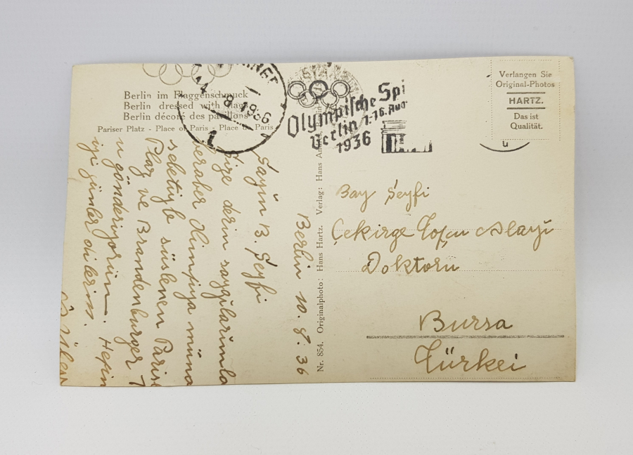 1936 BERLİN OLİMPİYATLARI TÜRK BAYRAKLI PG KARTPOSTAL