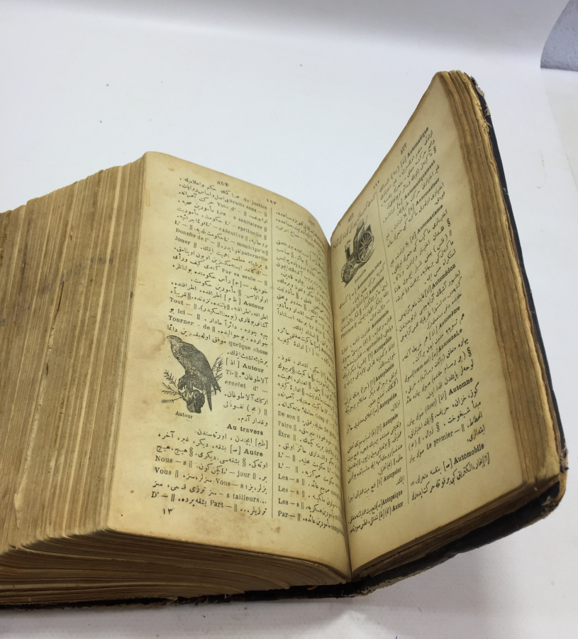 2340 SAYFALIK DEV BOY DERİ ÜZERİ ALTIN EVRMEYLİ CİLTLİ OSMANLICA FRANSIZCA SÖZLÜK