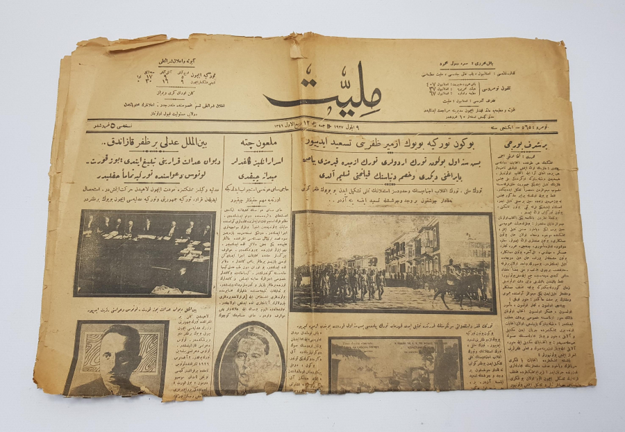 9 EYLÜL 1927 İZMİR'İN KURTULUŞU İLE İLGİLİ OSMANLICA MİLLİYET GAZETESİ 