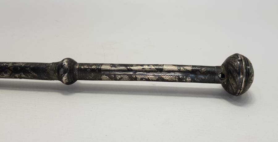 OSMANLICA YAZILI AĞA İŞİ BÜYÜK BOY SAVATLI GÜMÜŞ KAMÇI