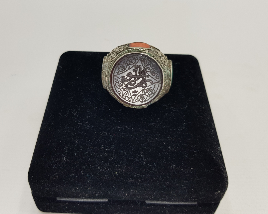 TÜRKMEN İŞİ OSMANLICA YAZILI AKİK TAŞLI DEV BOY YÜZÜK 
