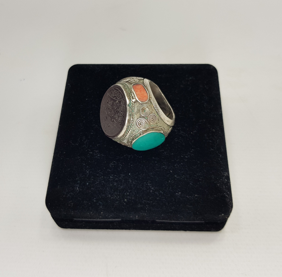 TÜRKMEN İŞİ OSMANLICA YAZILI AKİK TAŞLI DEV BOY YÜZÜK 