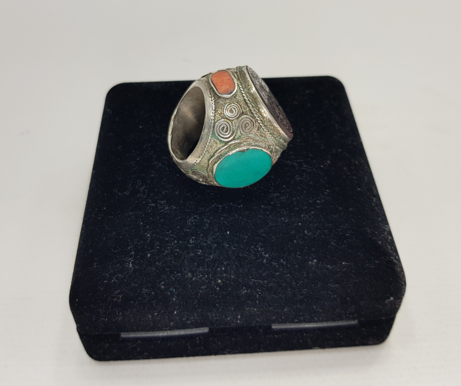 TÜRKMEN İŞİ OSMANLICA YAZILI AKİK TAŞLI DEV BOY YÜZÜK 