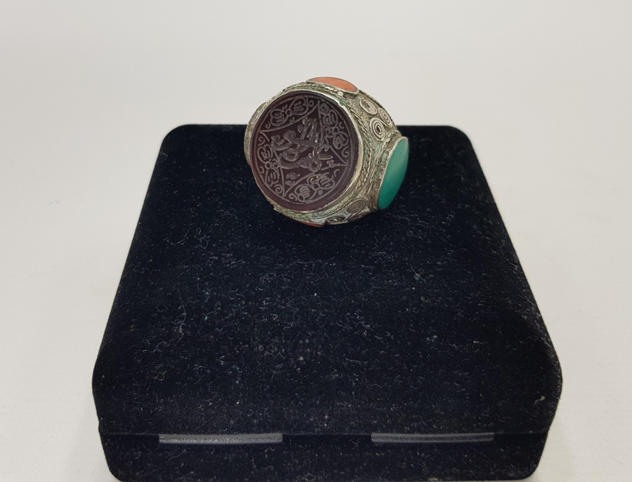 TÜRKMEN İŞİ OSMANLICA YAZILI AKİK TAŞLI DEV BOY YÜZÜK 