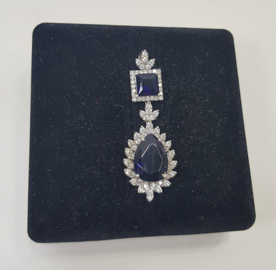 MAVİ TAŞLI GÜMÜŞ KOLYE UCU 