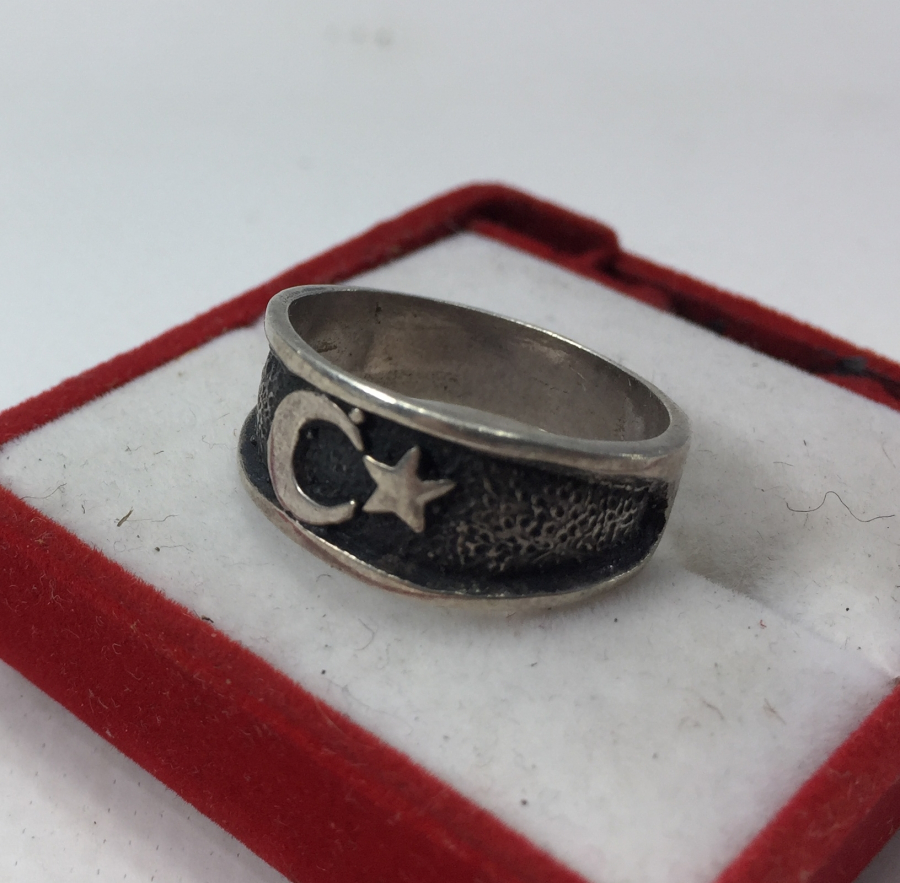 AY YILDIZ FİGÜRLÜ GÜMÜŞ YÜZÜK