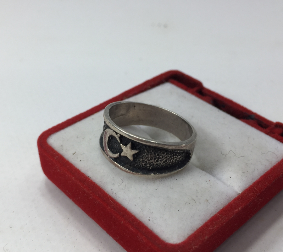 AY YILDIZ FİGÜRLÜ GÜMÜŞ YÜZÜK