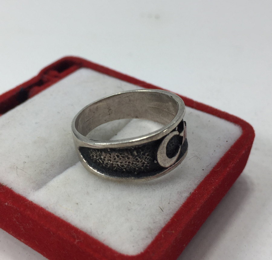 AY YILDIZ FİGÜRLÜ GÜMÜŞ YÜZÜK